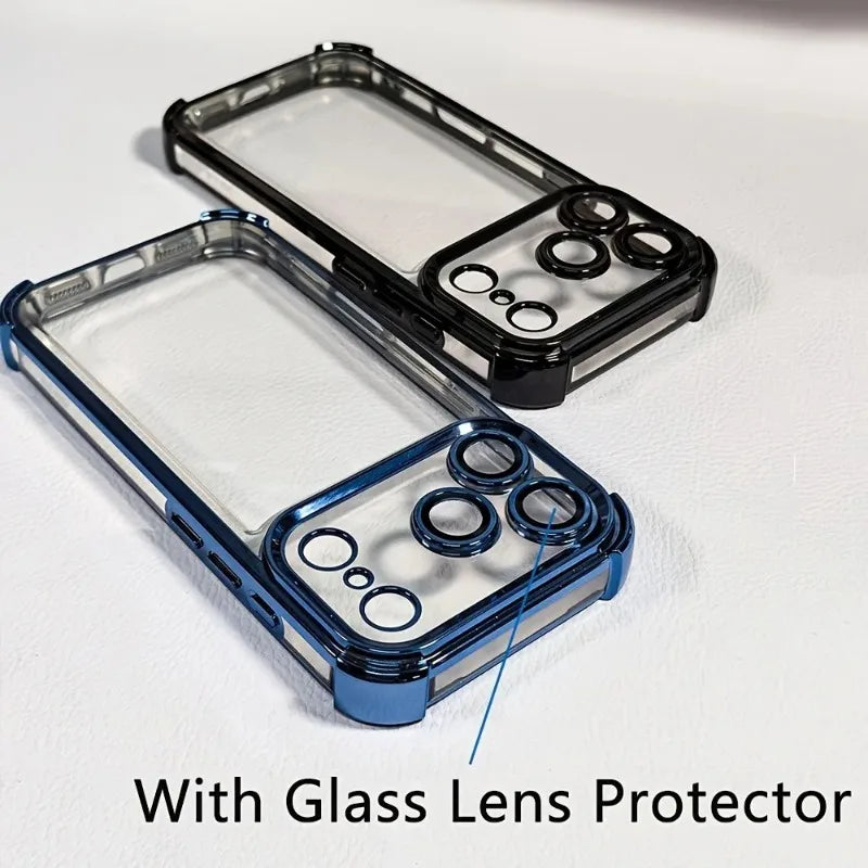 Luxury Buffer Impact Shockproof Plating Transparent Phone Case For iPhone 18 Pro 17 16 15 14 Plus 13 12 Pro Max Clear Back Cover