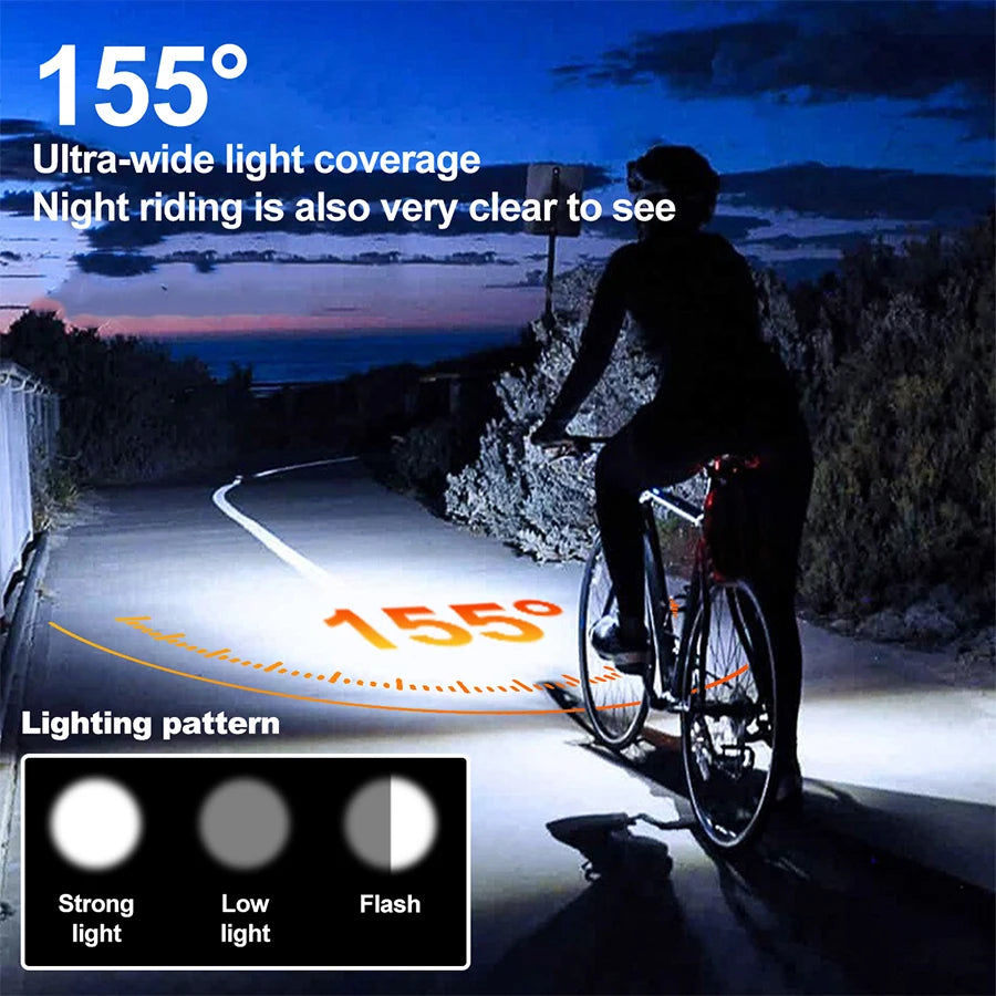 Solar Bicycle Light with Horn 120dB TYPE-C Fast Charging MTB Road Bike Front Lamp Flashlight Bicycle Light 1200 mah