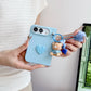 For iPhone Duo Cartoon Bear Plush Folding Phone Case for iPhone DUO New 18 Fold Slim Shockproof Love Heart Cover with Lanyard