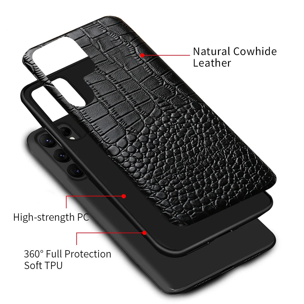 Genuine Cowhide Leather Phone Case for Samsung Galaxy S 26 S23 S25 S26 Ultra S25 FE S26 Plus Luxury Full Protector Cover