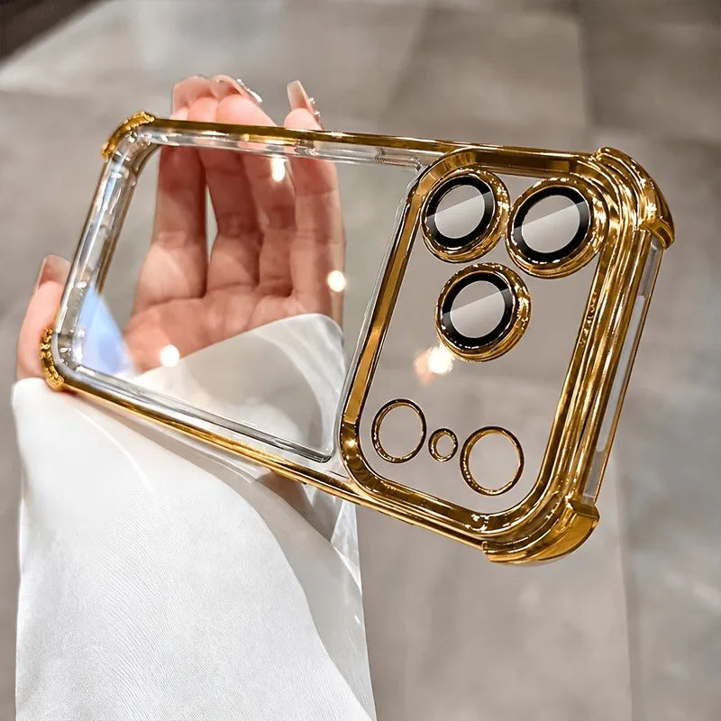 Luxury Buffer Impact Shockproof Plating Transparent Phone Case For iPhone 18 Pro 17 16 15 14 Plus 13 12 Pro Max Clear Back Cover