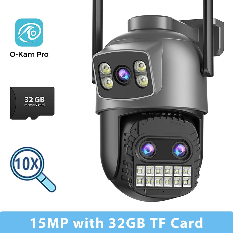 BESDER 15MP Wifi Camera PTZ Outdoor Dual Screen 10X Digital Zoom Human Detection 10MP Security IP Camera Surveillance O-Kam Pro