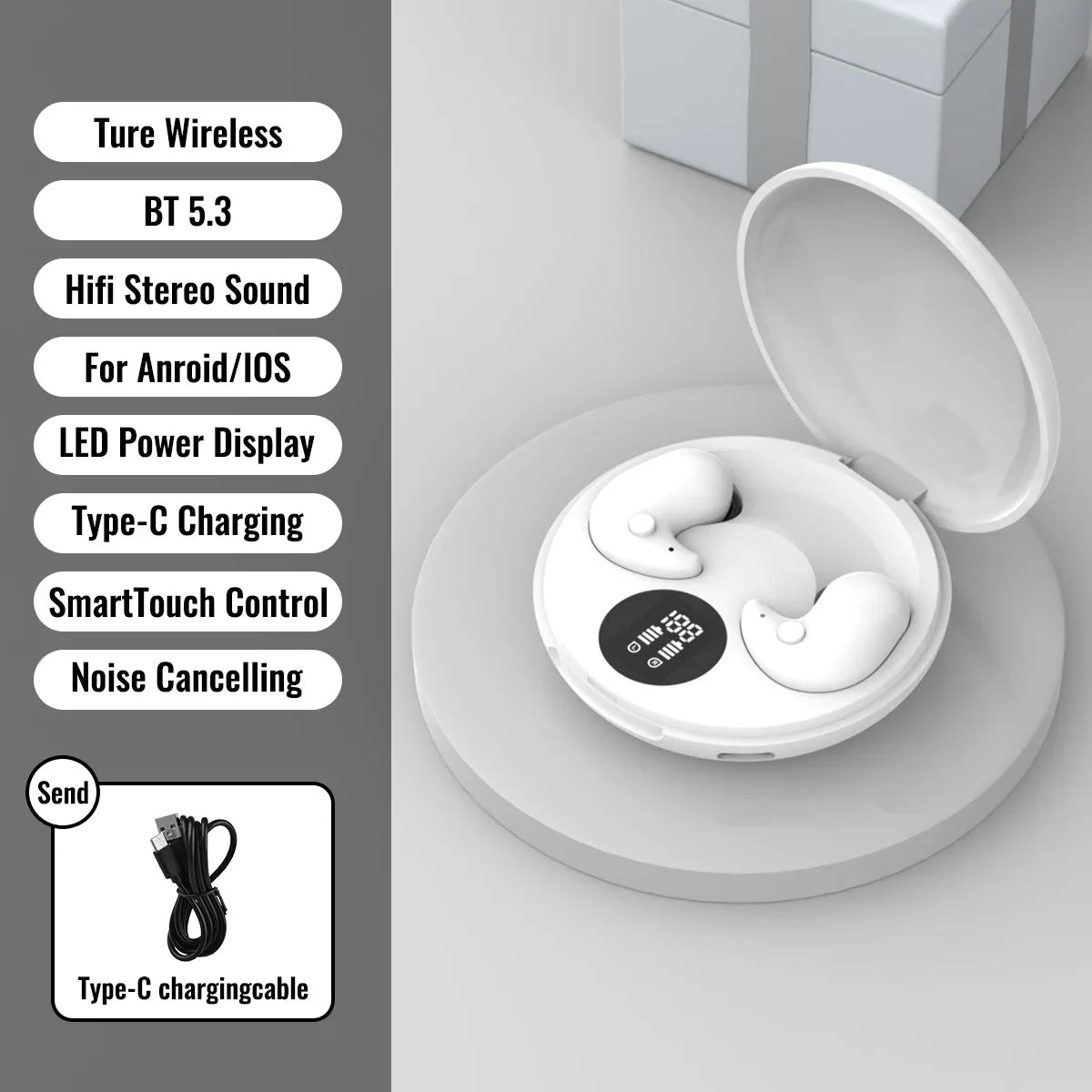 Bluetooth 5.3 Earphones Invisible Sleep Earbuds Wireless In-ear Headphones HiFi Stereo Noise Reduction Hedsets for Huawei