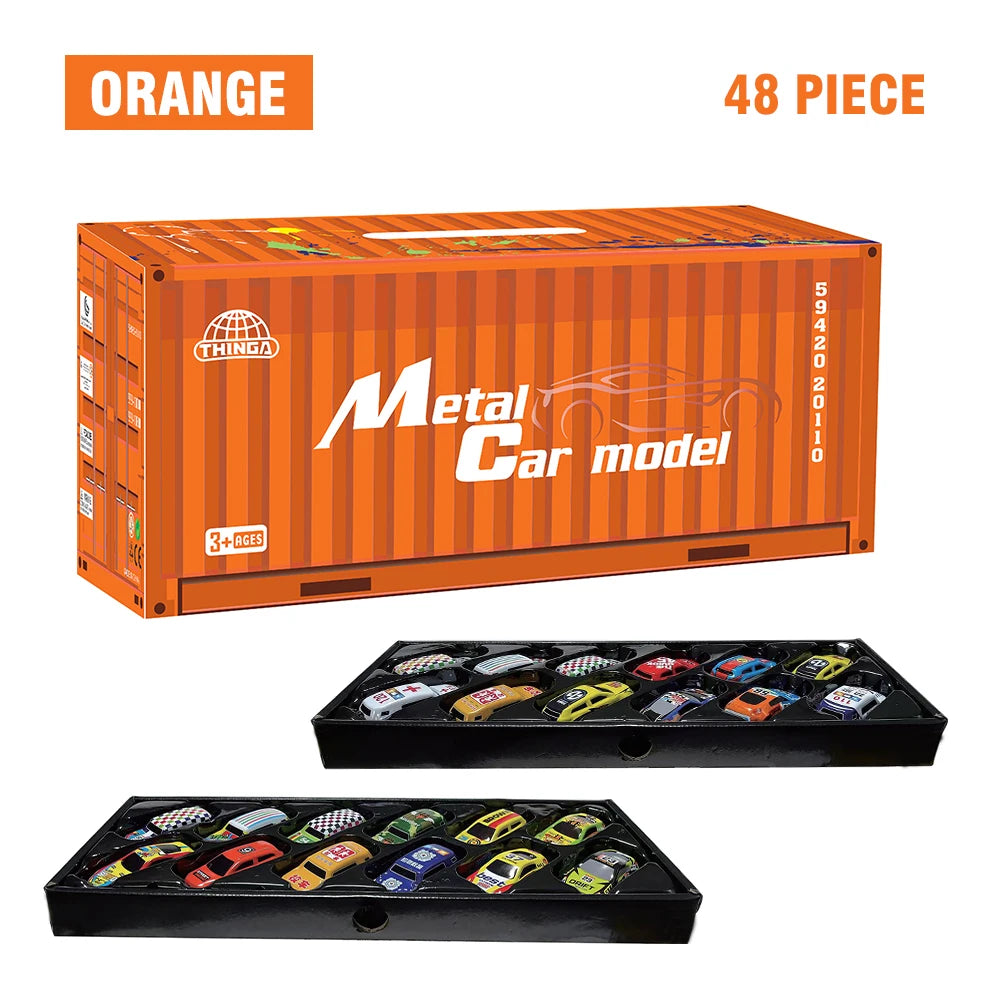 10/20/30/48 Pieces Pull Back Cars Mini Car Set Inertia for Boys Plastic Vehicle Model with Container Collection Toy Gift for Kid