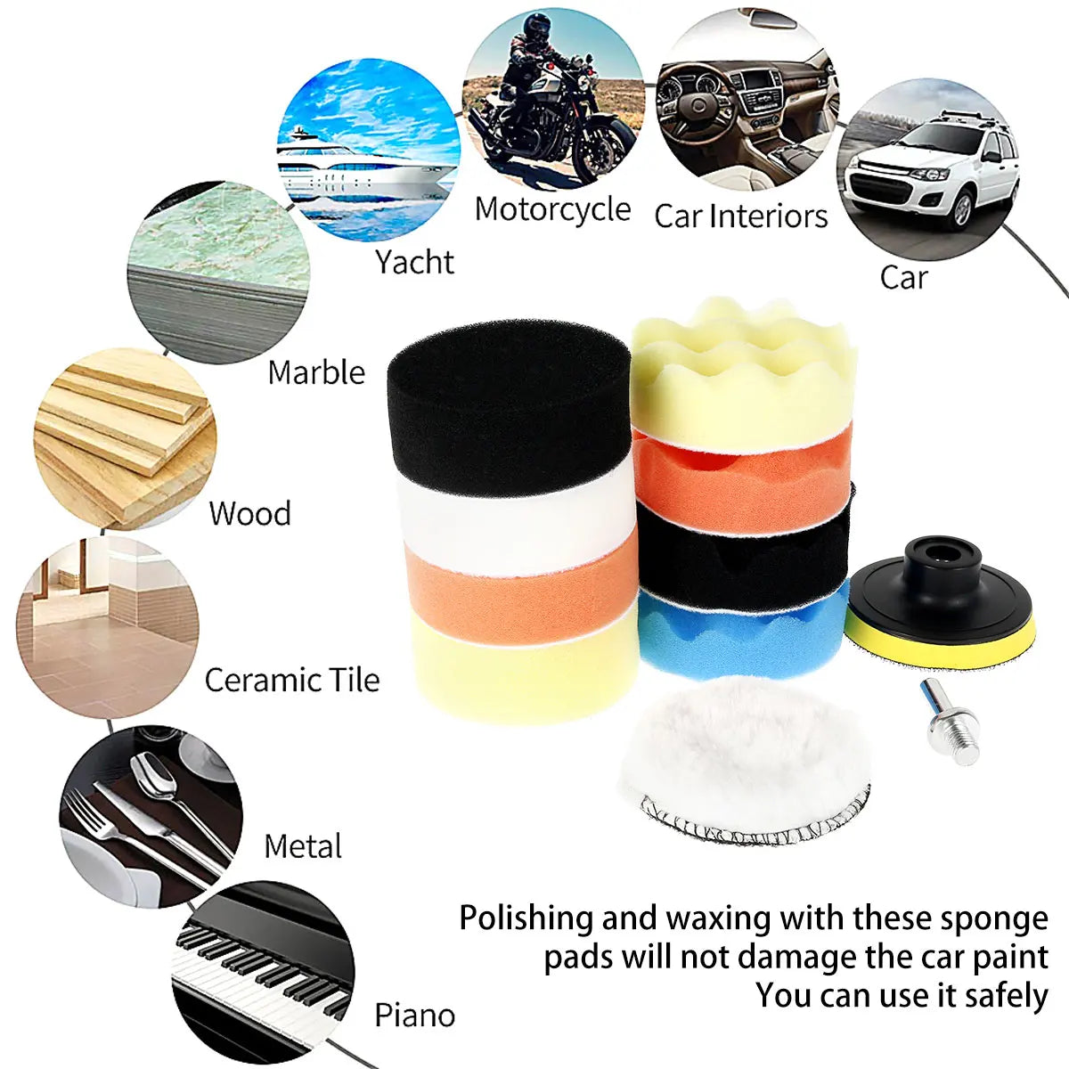 11 Pcs 3 Inch Car Polishing Pads Kit Reusable Car Buffing Pad Waxing Pad Cleaning Sponge Drill Attachment Auto Care Beauty Tools