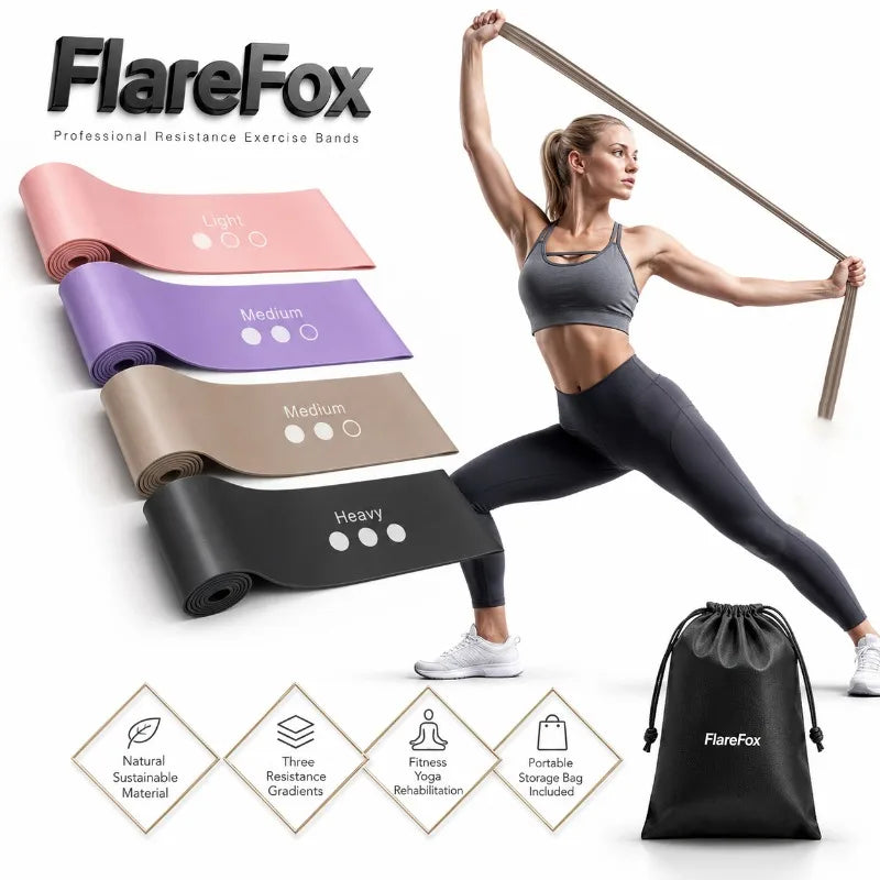 FlareFox Yoga Resistance Bands Set Leg and Shoulder Workout Back Strength Training Pilates Stretch Band Gym Equipment for Home