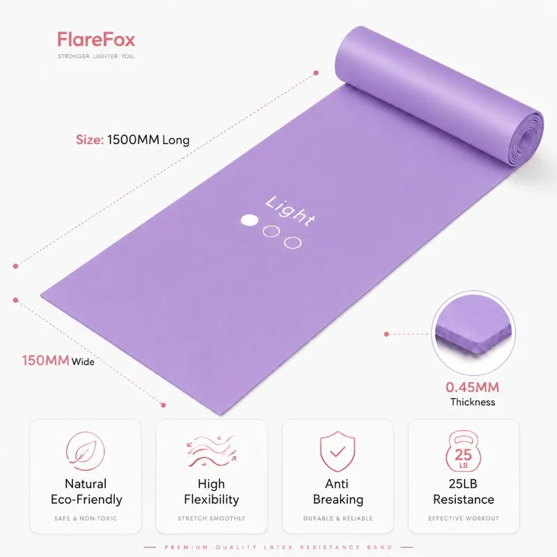 FlareFox Yoga Resistance Bands Set Leg and Shoulder Workout Back Strength Training Pilates Stretch Band Gym Equipment for Home