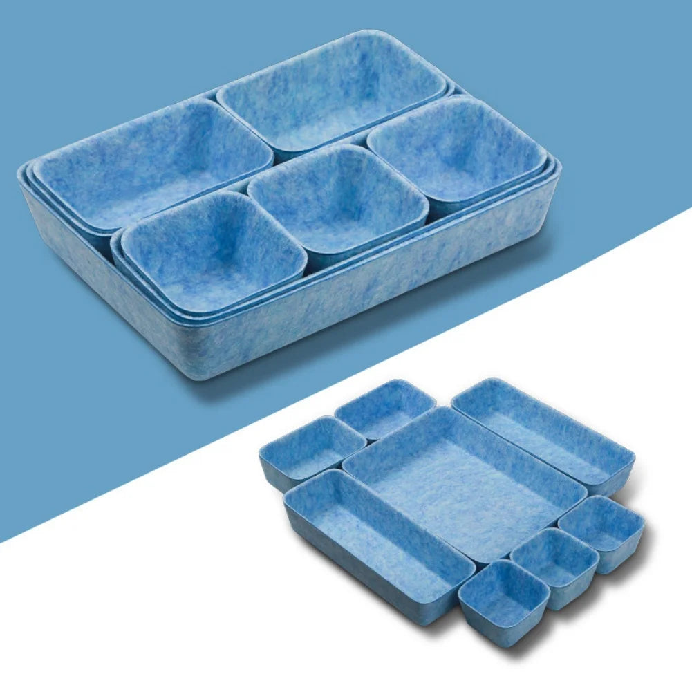 8pcs/set Felt Storage Box Desk Organisers For Cosmetics Multifunctional Jewelry Cosmetic Drawer Closet Organizer Basket Set