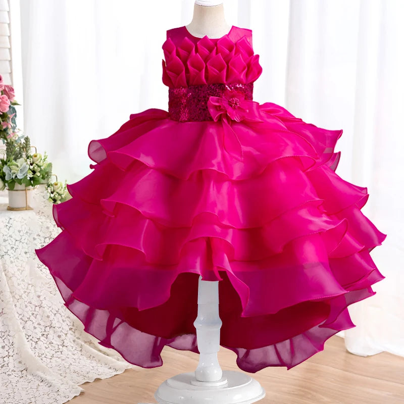 New Girls Elegant Princess Dress Embroidered Sequins Birthday Ball Evening Dress Party Fluffy Cake Dress 4-12 Years Old Clothing