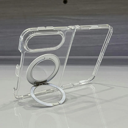 For iPhone Duo 18Fold Magnetic 360 Rotating Bracket Transparent Case for iPhone DUO 18ultra Shockproof for Magsafe Stand Cover