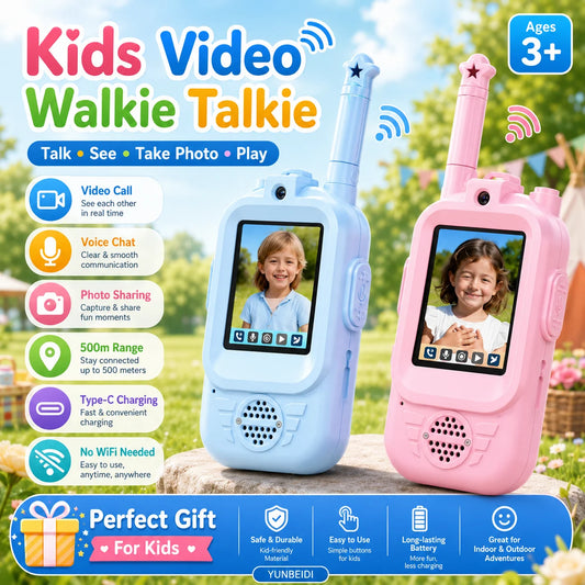 2PC Kids HD-Video Walkie Talkies 3 Styles Intercom USB Charging Indoor Outdoor Boys Girls Age 3+ Child's Birthday Gifts Toys