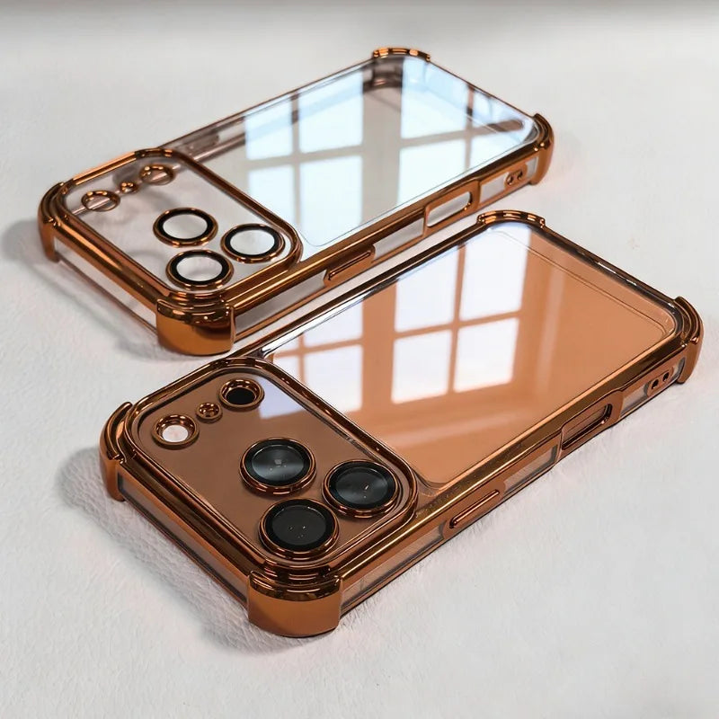 Luxury Buffer Impact Shockproof Plating Transparent Phone Case For iPhone 18 Pro 17 16 15 14 Plus 13 12 Pro Max Clear Back Cover