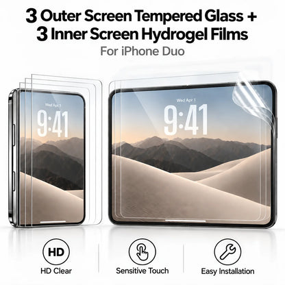 3 Outer Glass +3 Inner Films for iPhone Duo Screen Protector Protective Soft Hydrogel Film for Apple iPhoneDuo 2026