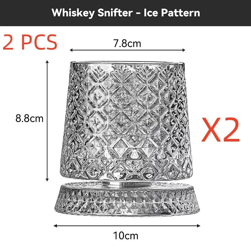 Rotating Whisky Glasses with Glass Base 360 Rotate Degrees Crystal Rum Glass for Cocktail Party Drinking