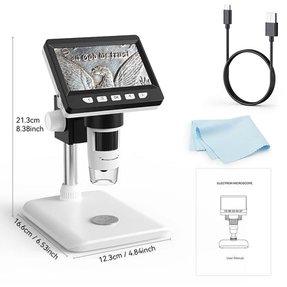 Digital Microscope with 4.3inch IPS Screen 1600X Coin Microscope 2MP USB Professional Electron Microscopios for Watch PCB Repair
