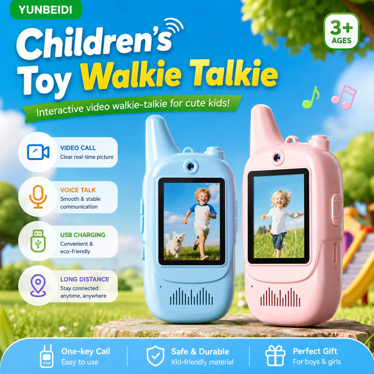 2PC Kids HD-Video Walkie Talkies 3 Styles Intercom USB Charging Indoor Outdoor Boys Girls Age 3+ Child's Birthday Gifts Toys
