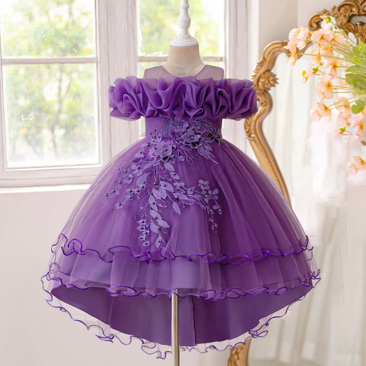 Elegant Flower Bridesmaid Party Girl Dresses Fashion Tulle Wedding Birthday Princess Dress for Girls Graduation Pageant Costumes