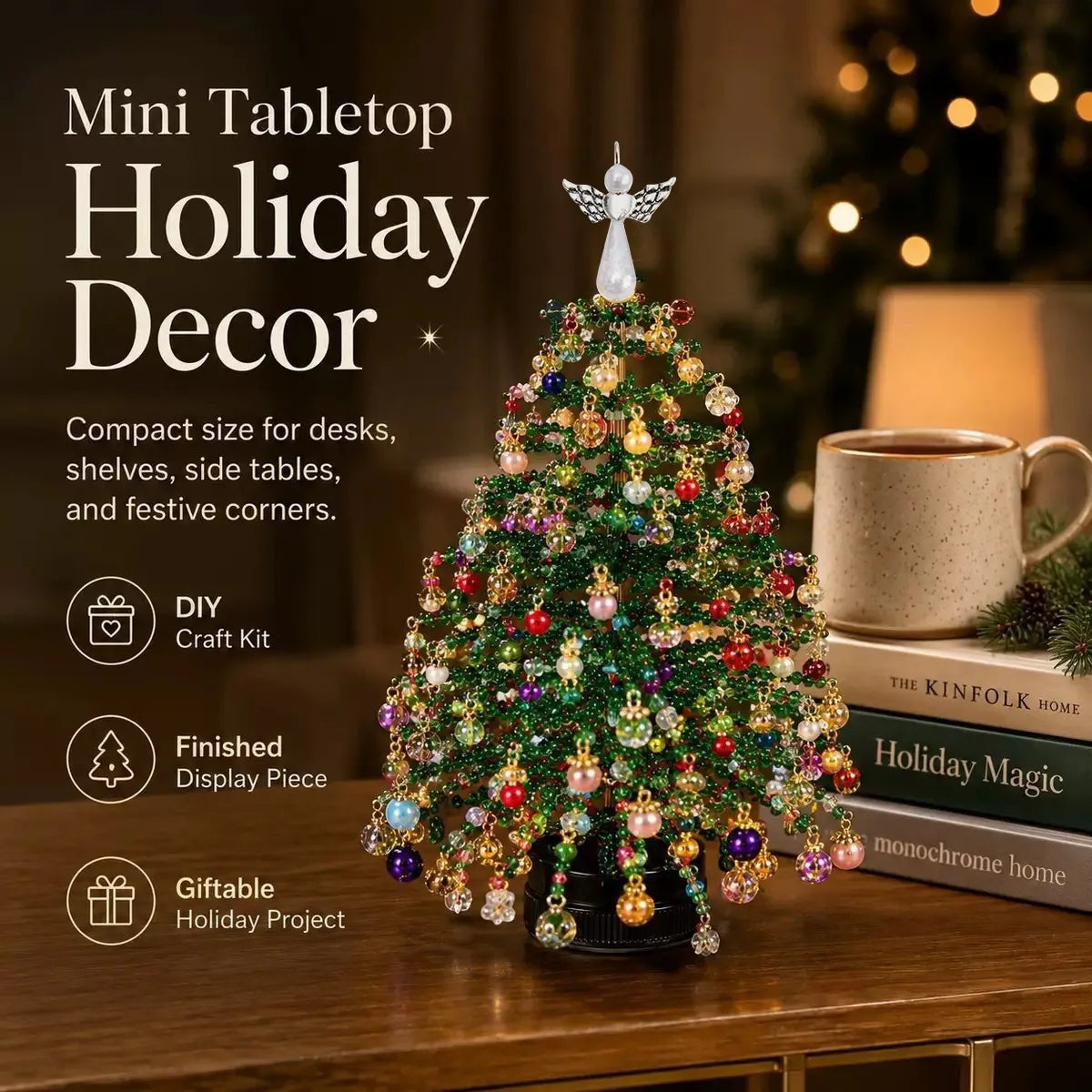 Handmade DIY Beaded Christmas Tree Making Kit Mini Crystal Bead Christmas Tree Desktop Decor Christmas DIY Craft Supplies Creati