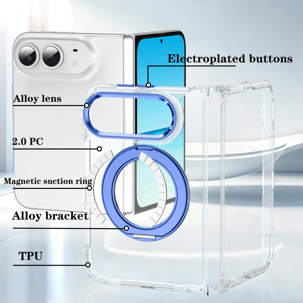 360°Rotating Metal Bracket Transparent Hard PC Fold Phone Case for iPhone Duo For Magsafe Magnetic Bumper For iPhone Duo Cover