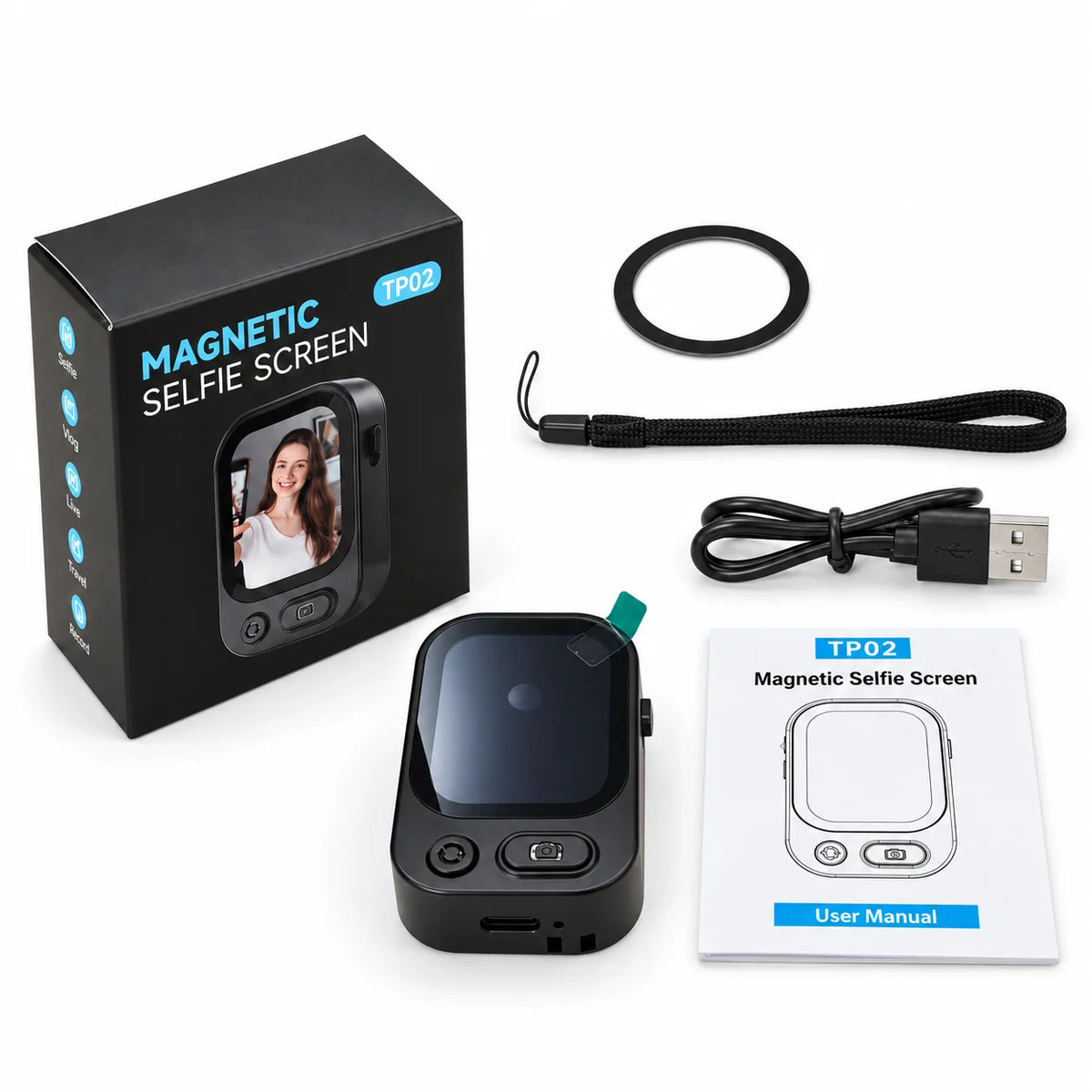 Wireless Magnetic Selfie Screen Sync Phone Rear Camera Monitor Screen For Vlog Live Stream Video Recording Outdoor Remote Selfie