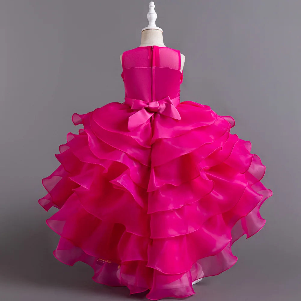 New Girls Elegant Princess Dress Embroidered Sequins Birthday Ball Evening Dress Party Fluffy Cake Dress 4-12 Years Old Clothing