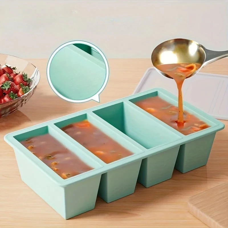 1pc Silicone Freezer Tray with Lid - Durable Kitchen Storage for Soup, Broth & Sauces - Stackable Food Prep Container