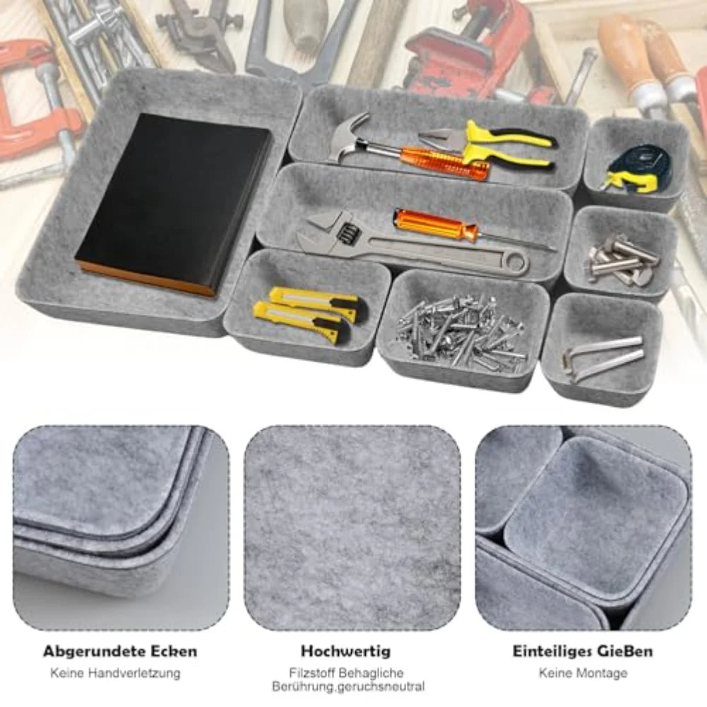 8pcs/set Felt Storage Box Desk Organisers For Cosmetics Multifunctional Jewelry Cosmetic Drawer Closet Organizer Basket Set