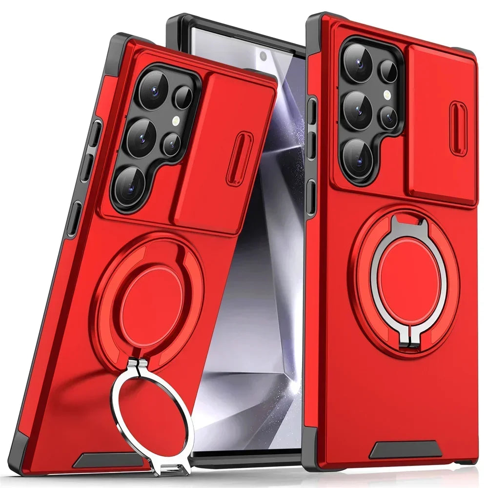 Armor Magnetic Bracket Case for Samsung S26 S25 S24 S22 S21 S23 S20 Ultra Plus FE Edge Slide Camera Protection Shockproof Cover