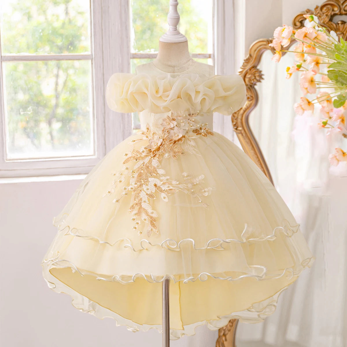 Elegant Flower Bridesmaid Party Girl Dresses Fashion Tulle Wedding Birthday Princess Dress for Girls Graduation Pageant Costumes