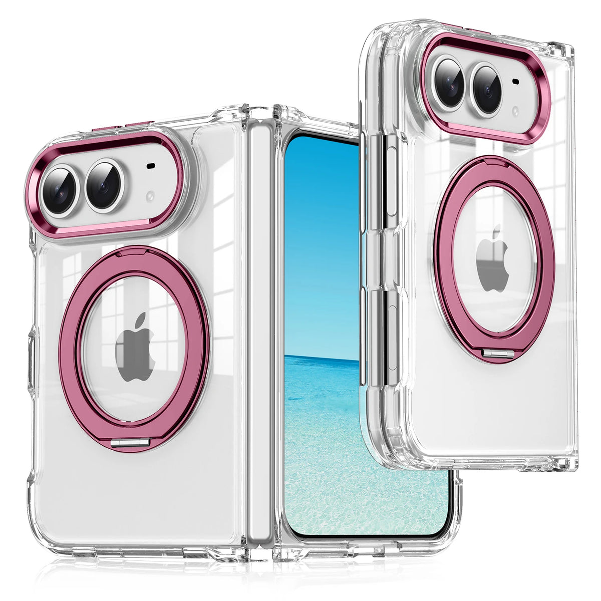 360°Rotating Metal Bracket Transparent Hard PC Fold Phone Case for iPhone Duo For Magsafe Magnetic Bumper For iPhone Duo Cover