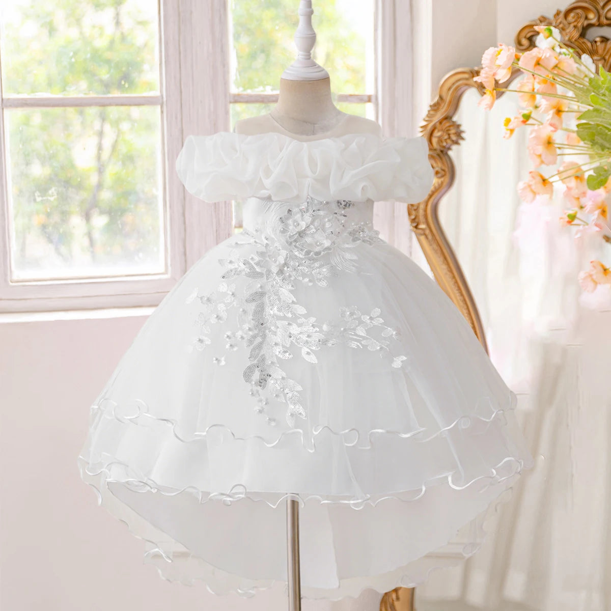 Elegant Flower Bridesmaid Party Girl Dresses Fashion Tulle Wedding Birthday Princess Dress for Girls Graduation Pageant Costumes