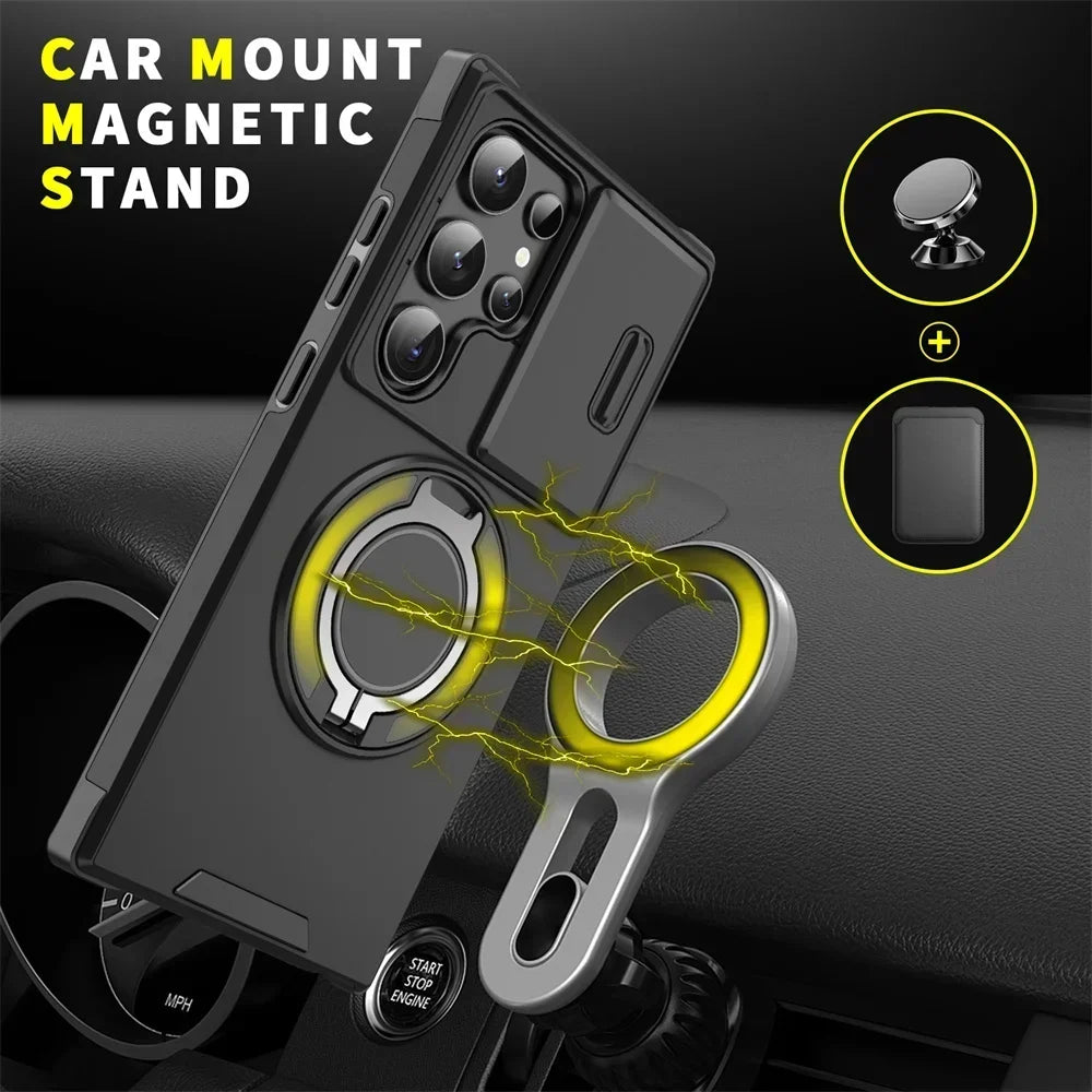 Armor Magnetic Bracket Case for Samsung S26 S25 S24 S22 S21 S23 S20 Ultra Plus FE Edge Slide Camera Protection Shockproof Cover