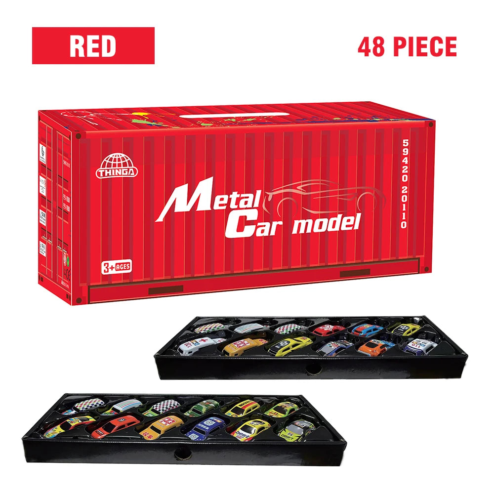 10/20/30/48 Pieces Pull Back Cars Mini Car Set Inertia for Boys Plastic Vehicle Model with Container Collection Toy Gift for Kid
