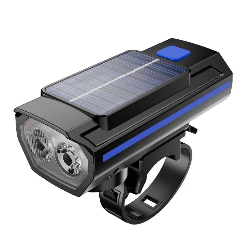 Solar Bicycle Light with Horn 120dB TYPE-C Fast Charging MTB Road Bike Front Lamp Flashlight Bicycle Light 1200 mah