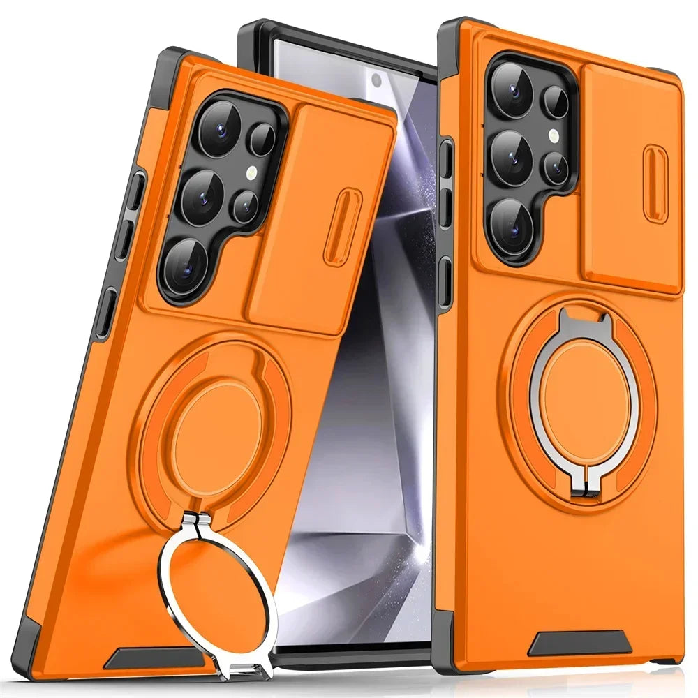 Armor Magnetic Bracket Case for Samsung S26 S25 S24 S22 S21 S23 S20 Ultra Plus FE Edge Slide Camera Protection Shockproof Cover