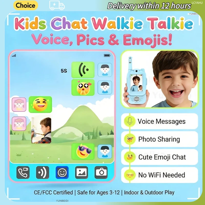 2PC Kids HD-Video Walkie Talkies 3 Styles Intercom USB Charging Indoor Outdoor Boys Girls Age 3+ Child's Birthday Gifts Toys