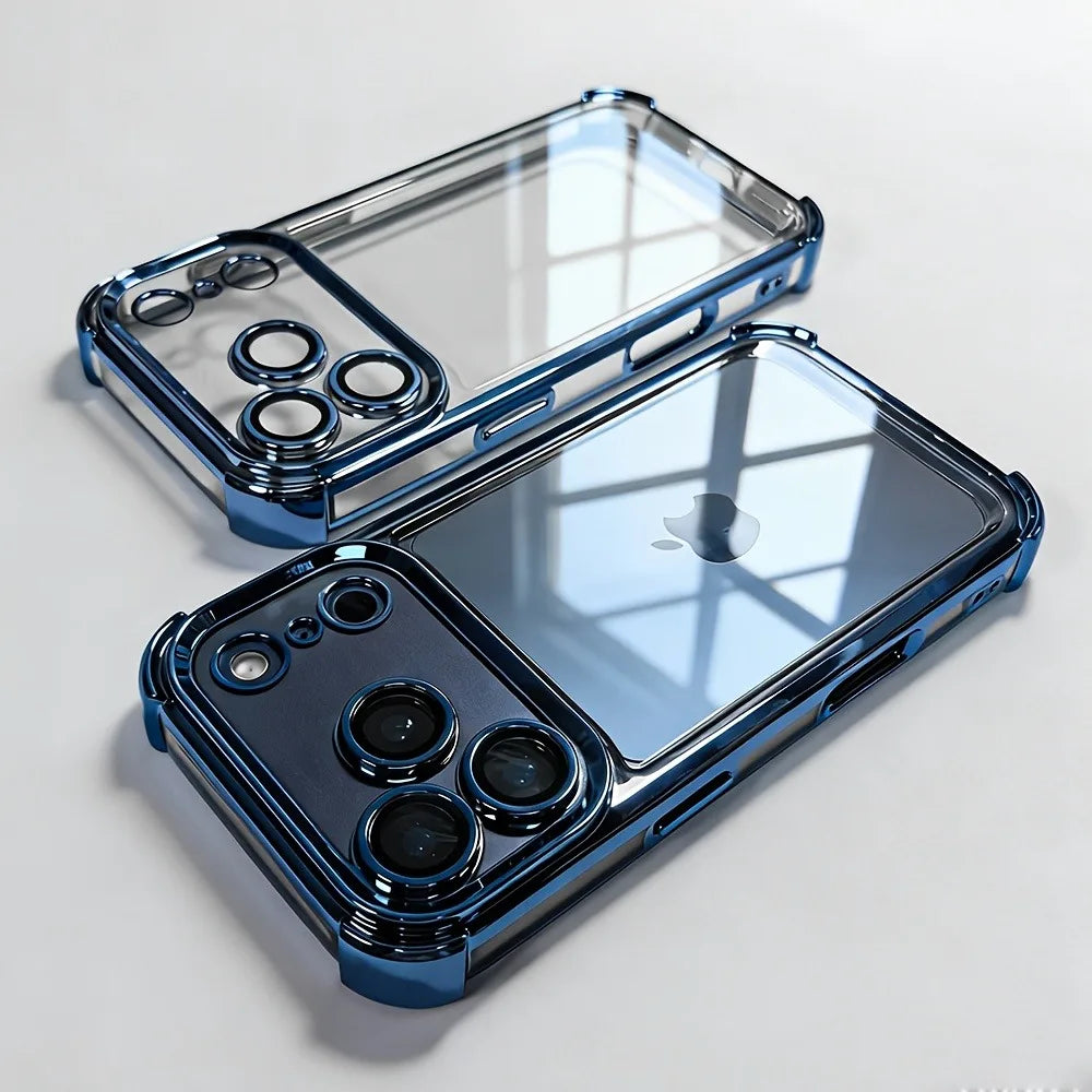 Luxury Buffer Impact Shockproof Plating Transparent Phone Case For iPhone 18 Pro 17 16 15 14 Plus 13 12 Pro Max Clear Back Cover