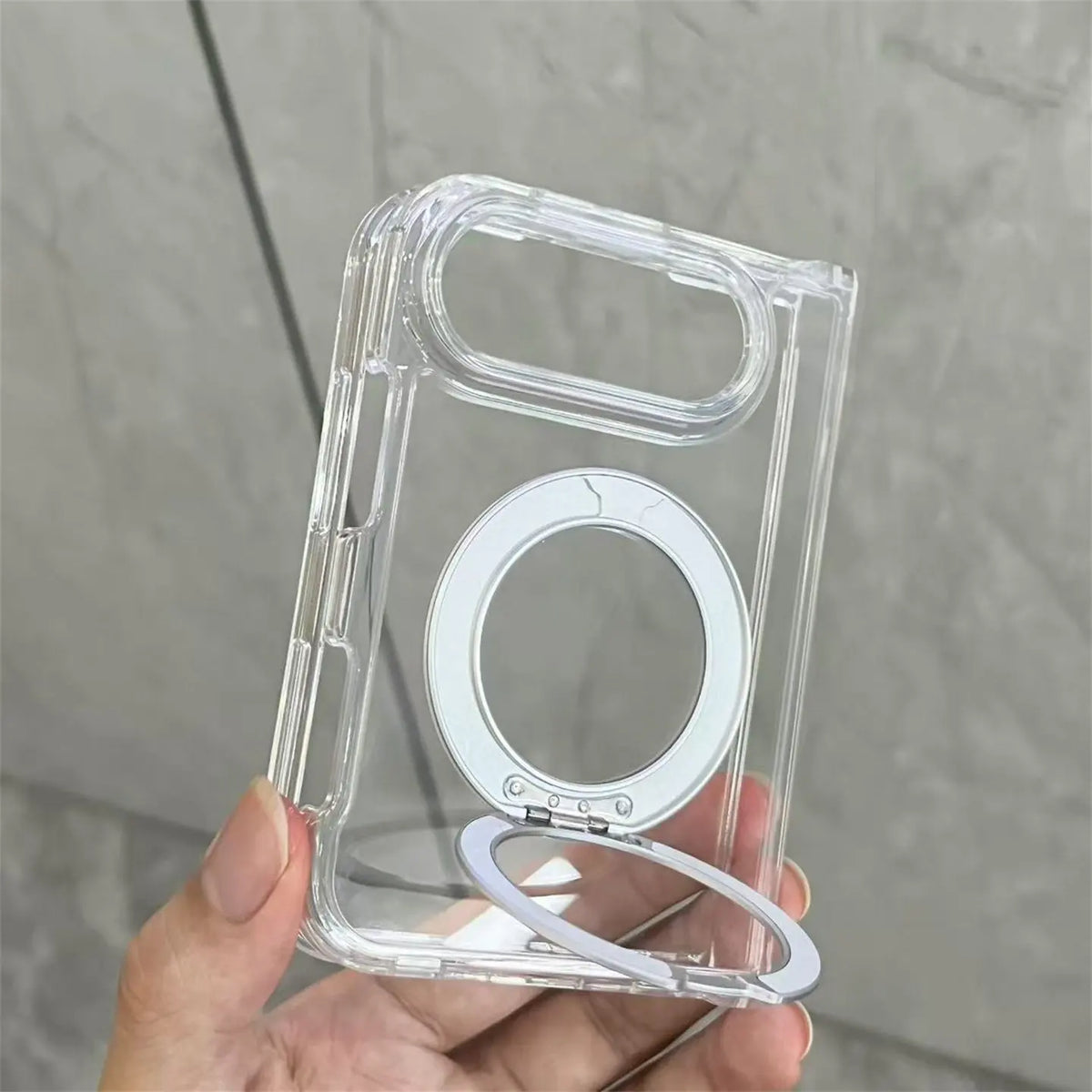 For iPhone Duo 18Fold Magnetic 360 Rotating Bracket Transparent Case for iPhone DUO 18ultra Shockproof for Magsafe Stand Cover