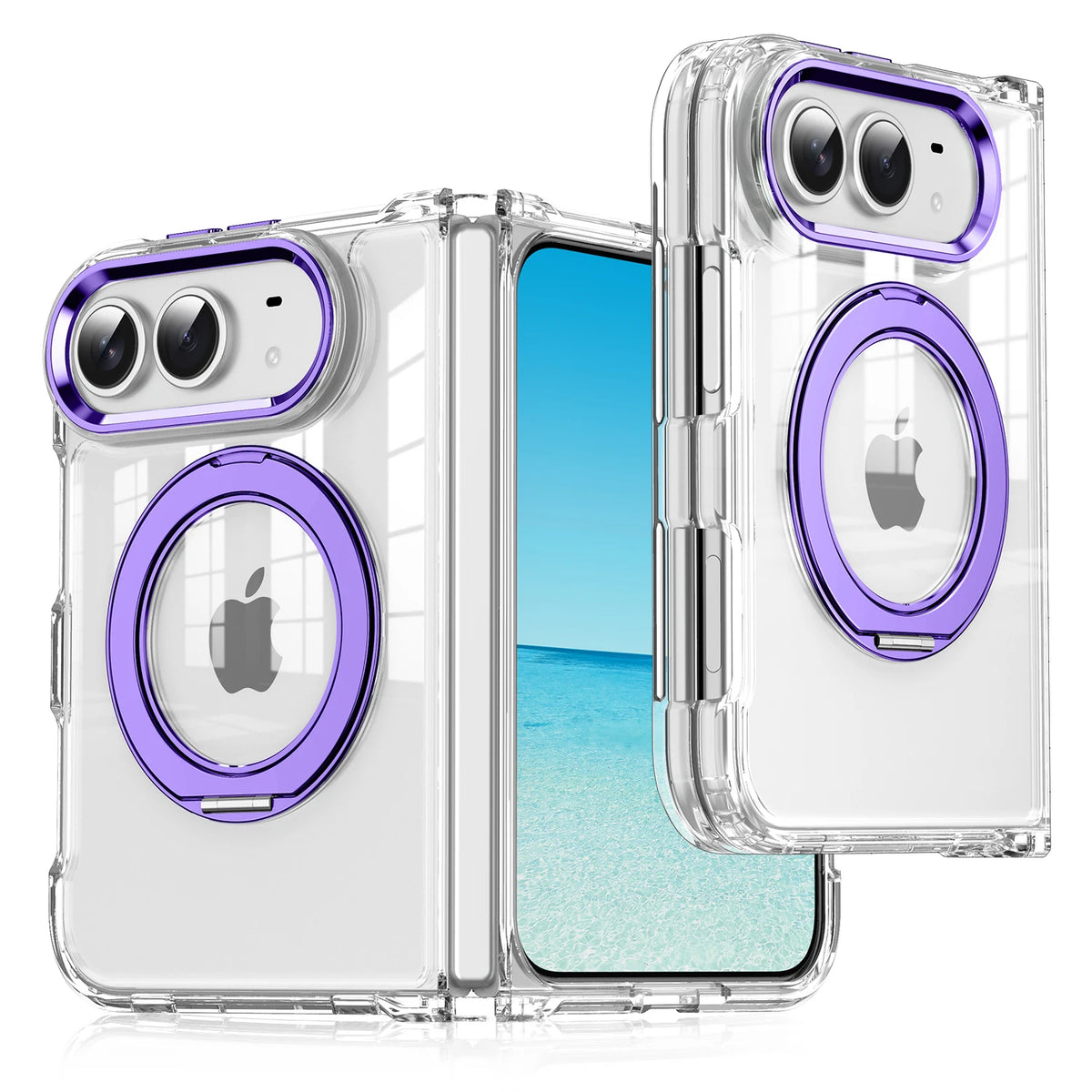 360°Rotating Metal Bracket Transparent Hard PC Fold Phone Case for iPhone Duo For Magsafe Magnetic Bumper For iPhone Duo Cover